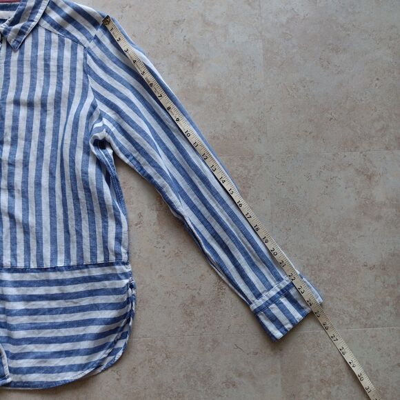 M&S Per Una Women's Top Beachy Mix Linen Button-Up Long Sleeve Shirt Size 12 - Picture 6 of 9